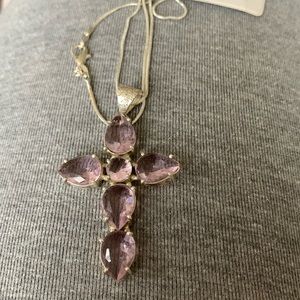 PINK KUNZITE CROSS PENDANT ON A 18” STERLING SILVER CHAIN NECKLACE HAND-CRAFTED